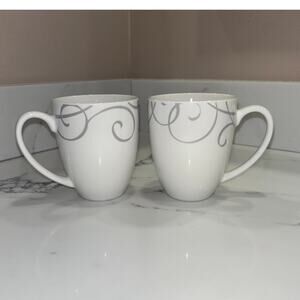 Oneida Symphony Grey Porcelain China Mugs Set of Gray Swirl Design 12 oz